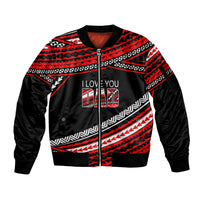 (Custom Personalised) Happy Fathers Day Polynesian Sleeve Zip Bomber Jacket I Love You Dad Red LT6 - Wonder Print Shop