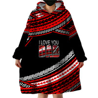 (Custom Personalised) Happy Fathers Day Polynesian Wearable Blanket Hoodie I Love You Dad Red LT6 - Wonder Print Shop