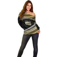 (Custom Personalised) Happy Fathers Day Polynesian Off Shoulder Sweater I Love You Dad Gold LT6 - Wonder Print Shop