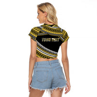 (Custom Personalised) Happy Fathers Day Polynesian Raglan Cropped T Shirt I Love You Dad Gold LT6 - Wonder Print Shop