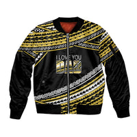 (Custom Personalised) Happy Fathers Day Polynesian Sleeve Zip Bomber Jacket I Love You Dad Gold LT6 - Wonder Print Shop