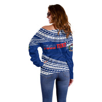 (Custom Personalised) Happy Fathers Day Samoa Off Shoulder Sweater I Love You Dad Blue LT6 - Wonder Print Shop