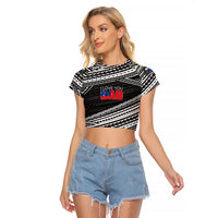 (Custom Personalised) Happy Fathers Day Samoa Raglan Cropped T Shirt I Love You Dad Black LT6 - Wonder Print Shop