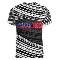 (Custom Personalised) Happy Fathers Day Samoa Women V Neck T Shirt I Love You Dad Black LT6 - Wonder Print Shop