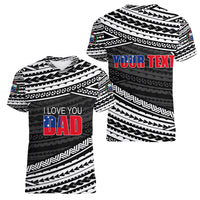 (Custom Personalised) Happy Fathers Day Samoa Women V Neck T Shirt I Love You Dad Black LT6 - Wonder Print Shop