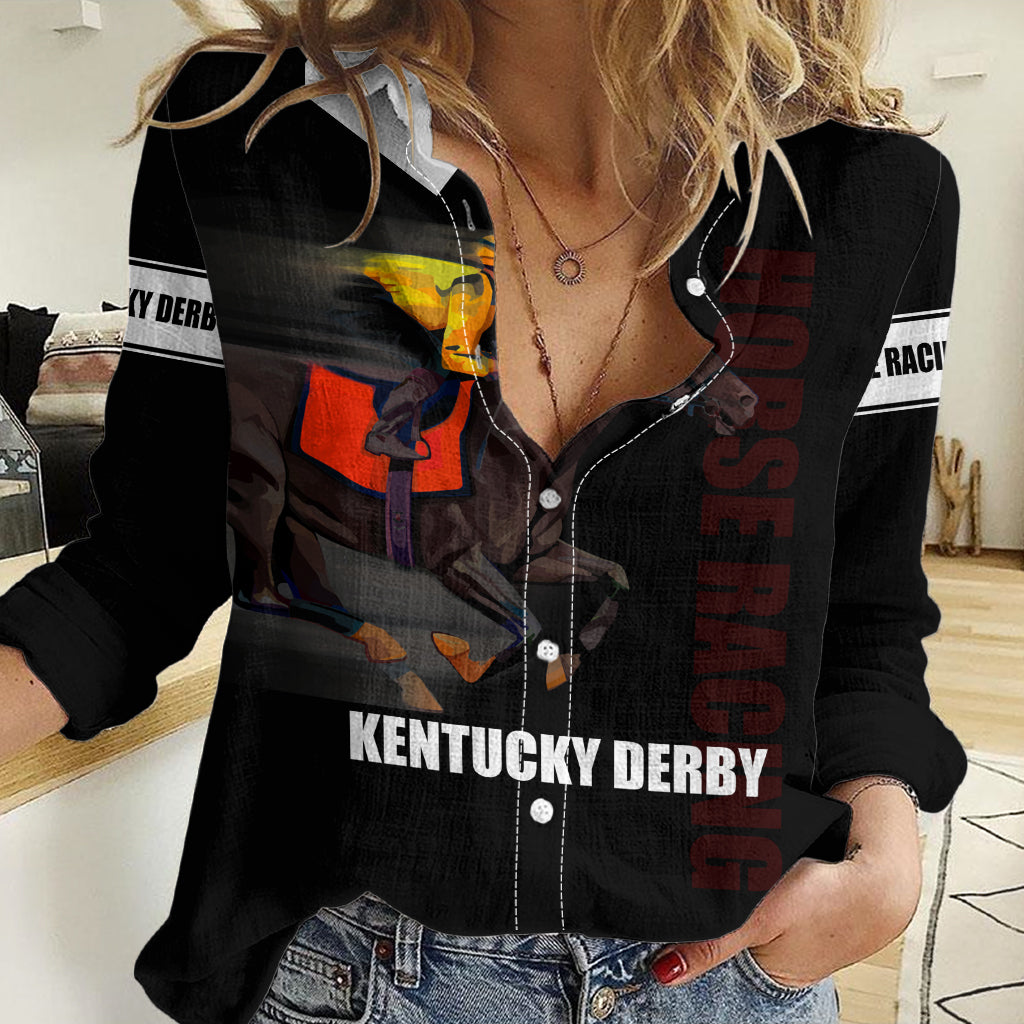 Kentucky Horse Racing Women Casual Shirt Sporty Style Black LT6