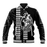 Polynesian Baseball Jacket Hawaiian Warrior and Aloha Girl With Hammerhead Shark Tattoos White LT6 - Wonder Print Shop