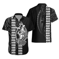 Polynesian Hawaiian Shirt Hawaiian Warrior and Aloha Girl With Hammerhead Shark Tattoos White LT6 - Wonder Print Shop
