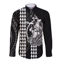 Polynesian Long Sleeve Button Shirt Hawaiian Warrior and Aloha Girl With Hammerhead Shark Tattoos White LT6 - Wonder Print Shop