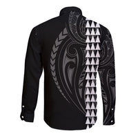 Polynesian Long Sleeve Button Shirt Hawaiian Warrior and Aloha Girl With Hammerhead Shark Tattoos White LT6 - Wonder Print Shop