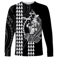 Polynesian Long Sleeve Shirt Hawaiian Warrior and Aloha Girl With Hammerhead Shark Tattoos White LT6 - Wonder Print Shop