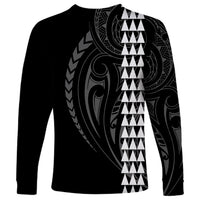 Polynesian Long Sleeve Shirt Hawaiian Warrior and Aloha Girl With Hammerhead Shark Tattoos White LT6 - Wonder Print Shop