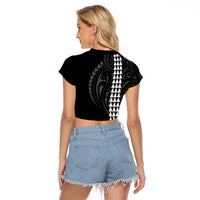 Polynesian Raglan Cropped T Shirt Hawaiian Warrior and Aloha Girl With Hammerhead Shark Tattoos White LT6 - Wonder Print Shop