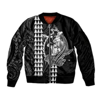 Polynesian Sleeve Zip Bomber Jacket Hawaiian Warrior and Aloha Girl With Hammerhead Shark Tattoos White LT6 - Wonder Print Shop