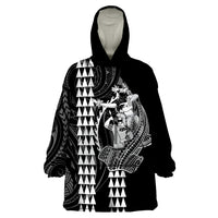Polynesian Wearable Blanket Hoodie Hawaiian Warrior and Aloha Girl With Hammerhead Shark Tattoos White LT6 - Wonder Print Shop