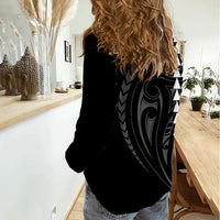 Polynesian Women Casual Shirt Hawaiian Warrior and Aloha Girl With Hammerhead Shark Tattoos White LT6 - Wonder Print Shop