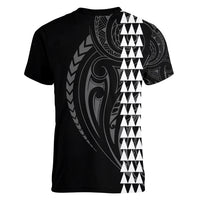 Polynesian Women V Neck T Shirt Hawaiian Warrior and Aloha Girl With Hammerhead Shark Tattoos White LT6 - Wonder Print Shop