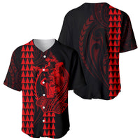 Polynesian Baseball Jersey Hawaiian Warrior and Aloha Girl With Hammerhead Shark Tattoos Red LT6 - Wonder Print Shop