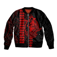 Polynesian Bomber Jacket Hawaiian Warrior and Aloha Girl With Hammerhead Shark Tattoos Red LT6 - Wonder Print Shop