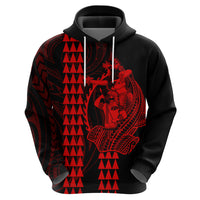 Polynesian Hoodie Hawaiian Warrior and Aloha Girl With Hammerhead Shark Tattoos Red LT6 - Wonder Print Shop