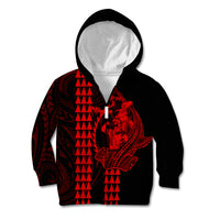 Polynesian Kid Hoodie Hawaiian Warrior and Aloha Girl With Hammerhead Shark Tattoos Red LT6 - Wonder Print Shop