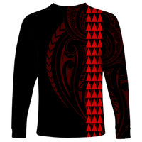Polynesian Long Sleeve Shirt Hawaiian Warrior and Aloha Girl With Hammerhead Shark Tattoos Red LT6 - Wonder Print Shop