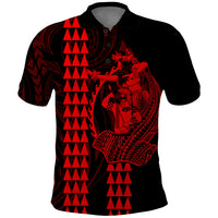 Polynesian Polo Shirt Hawaiian Warrior and Aloha Girl With Hammerhead Shark Tattoos Red LT6 - Wonder Print Shop