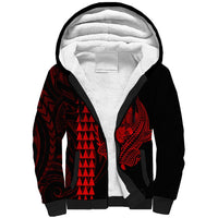 Polynesian Sherpa Hoodie Hawaiian Warrior and Aloha Girl With Hammerhead Shark Tattoos Red LT6 - Wonder Print Shop