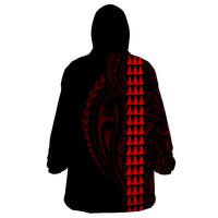 Polynesian Wearable Blanket Hoodie Hawaiian Warrior and Aloha Girl With Hammerhead Shark Tattoos Red LT6 - Wonder Print Shop
