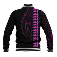 Polynesian Baseball Jacket Hawaiian Warrior and Aloha Girl With Hammerhead Shark Tattoos Purple LT6 - Wonder Print Shop