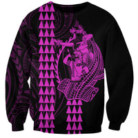Polynesian Sweatshirt Hawaiian Warrior and Aloha Girl With Hammerhead Shark Tattoos Purple LT6 - Wonder Print Shop
