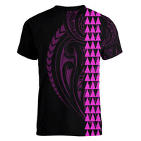 Polynesian Women V Neck T Shirt Hawaiian Warrior and Aloha Girl With Hammerhead Shark Tattoos Purple LT6 - Wonder Print Shop
