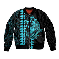 Polynesian Bomber Jacket Hawaiian Warrior and Aloha Girl With Hammerhead Shark Tattoos Light Blue LT6 - Wonder Print Shop