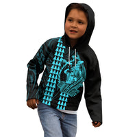 Polynesian Kid Hoodie Hawaiian Warrior and Aloha Girl With Hammerhead Shark Tattoos Light Blue LT6 - Wonder Print Shop