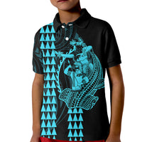 Polynesian Kid Polo Shirt Hawaiian Warrior and Aloha Girl With Hammerhead Shark Tattoos Light Blue LT6 - Wonder Print Shop