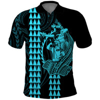 Polynesian Polo Shirt Hawaiian Warrior and Aloha Girl With Hammerhead Shark Tattoos Light Blue LT6 - Wonder Print Shop