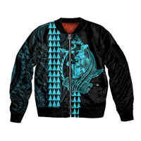 Polynesian Sleeve Zip Bomber Jacket Hawaiian Warrior and Aloha Girl With Hammerhead Shark Tattoos Light Blue LT6 - Wonder Print Shop