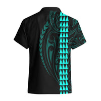 Polynesian Hawaiian Shirt Hawaiian Warrior and Aloha Girl With Hammerhead Shark Tattoos Turquoise LT6 - Wonder Print Shop