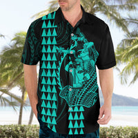 Polynesian Hawaiian Shirt Hawaiian Warrior and Aloha Girl With Hammerhead Shark Tattoos Turquoise LT6 - Wonder Print Shop