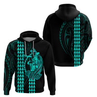 Polynesian Hoodie Hawaiian Warrior and Aloha Girl With Hammerhead Shark Tattoos Turquoise LT6 - Wonder Print Shop