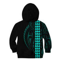 Polynesian Kid Hoodie Hawaiian Warrior and Aloha Girl With Hammerhead Shark Tattoos Turquoise LT6 - Wonder Print Shop