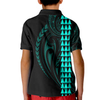Polynesian Kid Polo Shirt Hawaiian Warrior and Aloha Girl With Hammerhead Shark Tattoos Turquoise LT6 - Wonder Print Shop