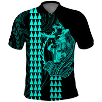 Polynesian Polo Shirt Hawaiian Warrior and Aloha Girl With Hammerhead Shark Tattoos Turquoise LT6 - Wonder Print Shop