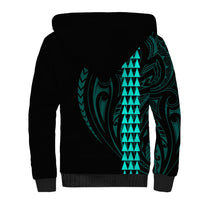 Polynesian Sherpa Hoodie Hawaiian Warrior and Aloha Girl With Hammerhead Shark Tattoos Turquoise LT6 - Wonder Print Shop