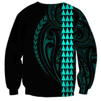 Polynesian Sweatshirt Hawaiian Warrior and Aloha Girl With Hammerhead Shark Tattoos Turquoise LT6 - Wonder Print Shop