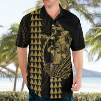 Polynesian Hawaiian Shirt Hawaiian Warrior and Aloha Girl With Hammerhead Shark Tattoos Gold LT6 - Wonder Print Shop