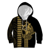 Polynesian Kid Hoodie Hawaiian Warrior and Aloha Girl With Hammerhead Shark Tattoos Gold LT6 - Wonder Print Shop