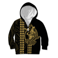 Polynesian Kid Hoodie Hawaiian Warrior and Aloha Girl With Hammerhead Shark Tattoos Gold LT6 - Wonder Print Shop