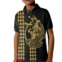 Polynesian Kid Polo Shirt Hawaiian Warrior and Aloha Girl With Hammerhead Shark Tattoos Gold LT6 - Wonder Print Shop