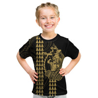 Polynesian Kid T Shirt Hawaiian Warrior and Aloha Girl With Hammerhead Shark Tattoos Gold LT6 - Wonder Print Shop